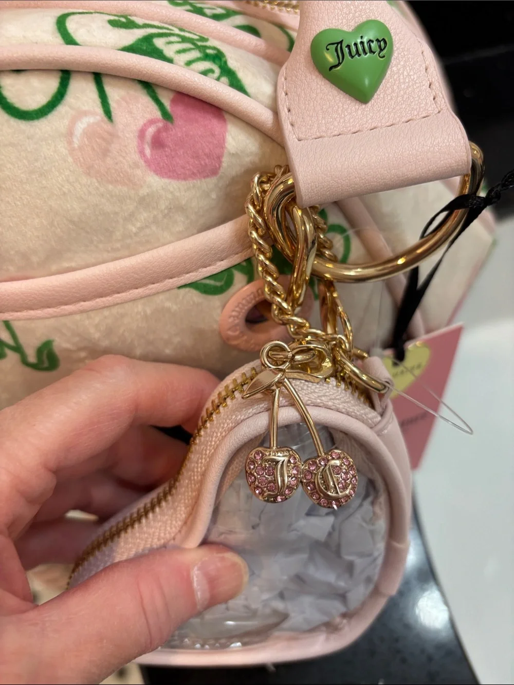 NWT Juicy Couture Light Pink Cherry-Print Satchel with Gold Hardware